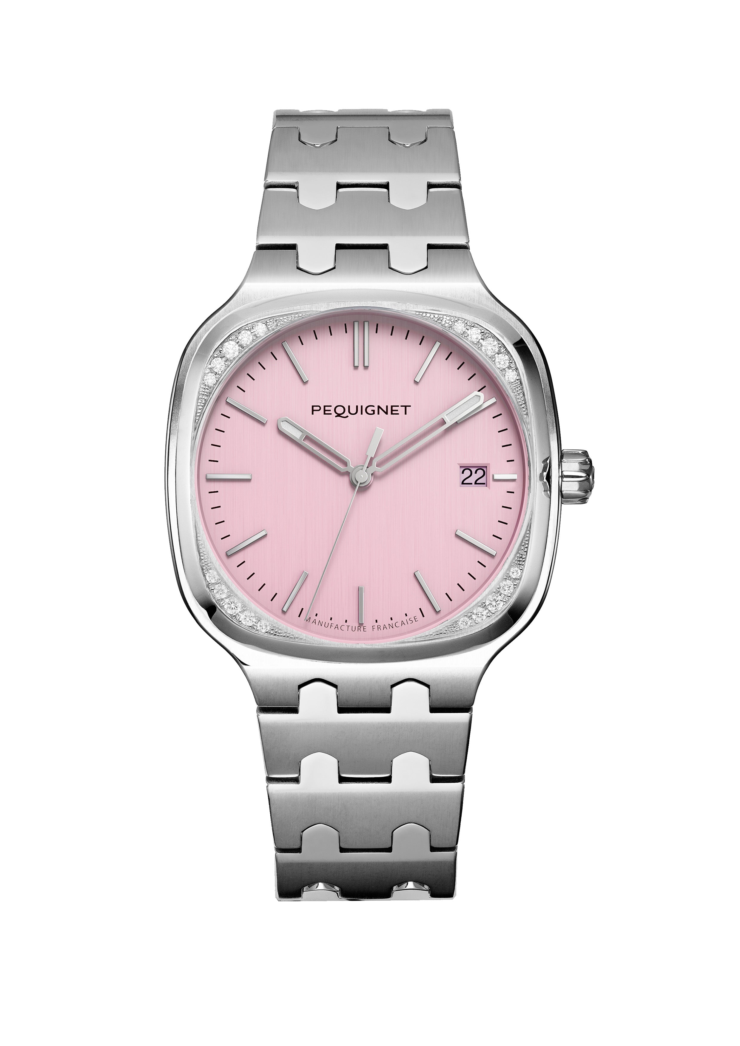 pequignet-concorde-rose-20-diamants-montre-sport-chic-acier-calibre-initial image 1