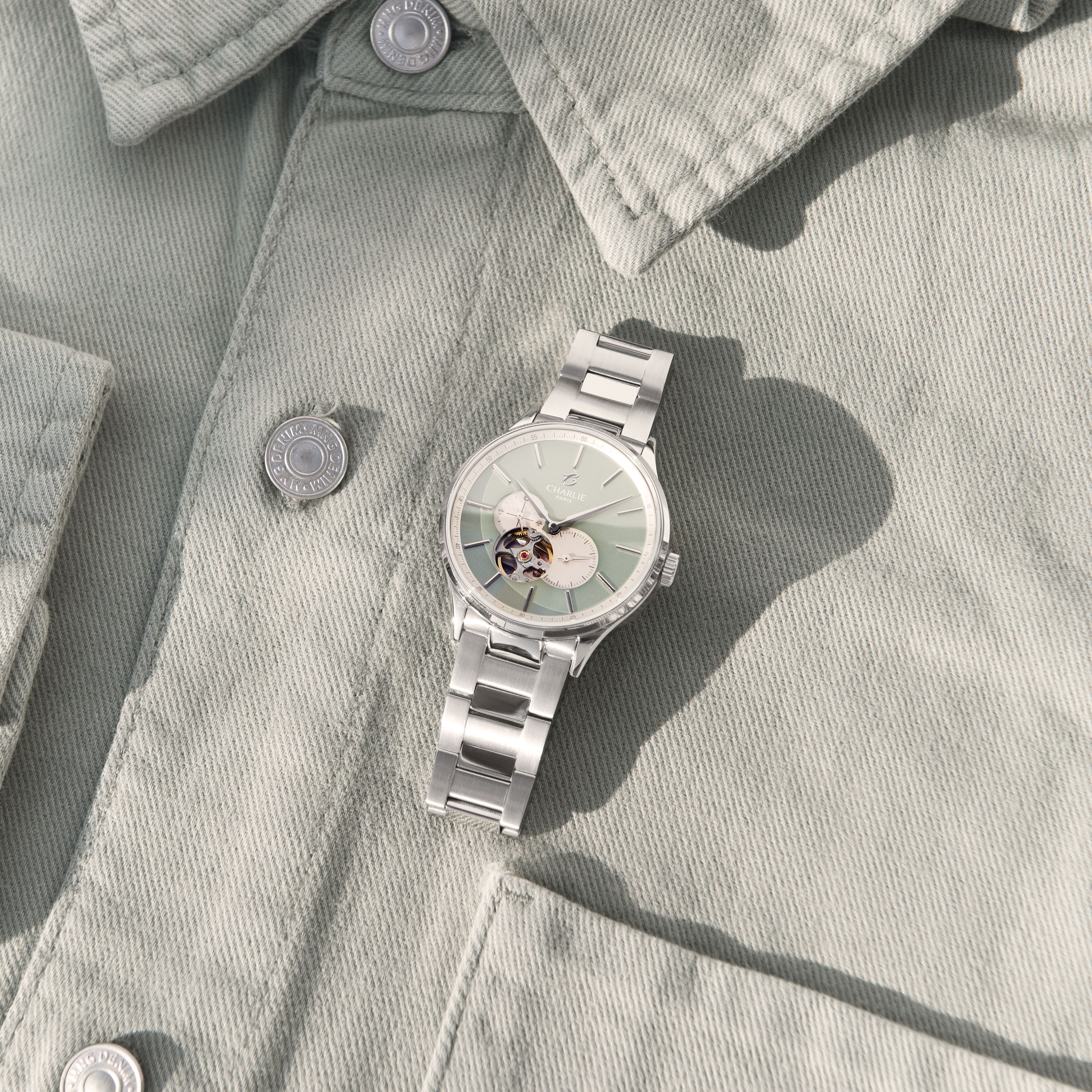 charlie-paris-initial-c-ur-ouvert-montre-automatique-40mm-spring-green image 4