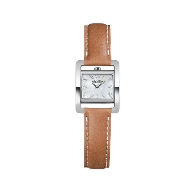 herbelin-ve-avenue-quartz-nacre-blanche-cuir-camel-femme image 1