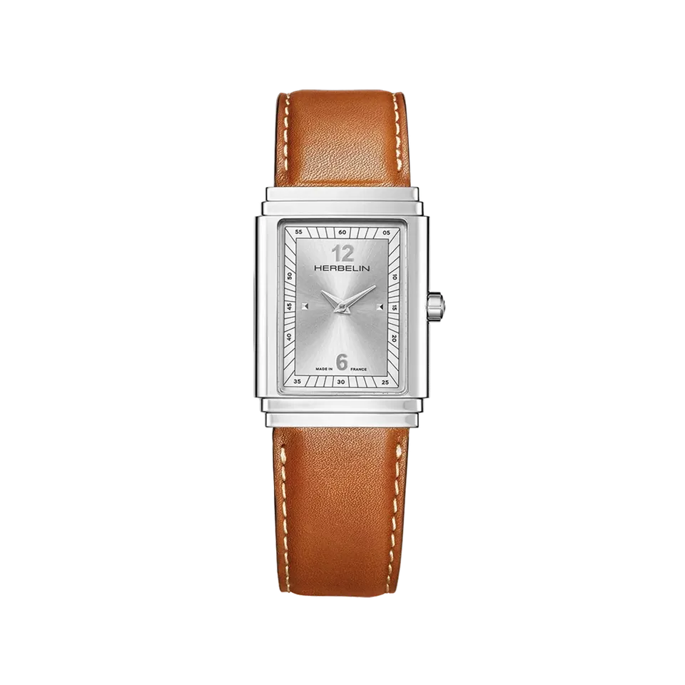 herbelin-art-d-co-1925-s-quartz-montre-homme-acier-cuir image 1