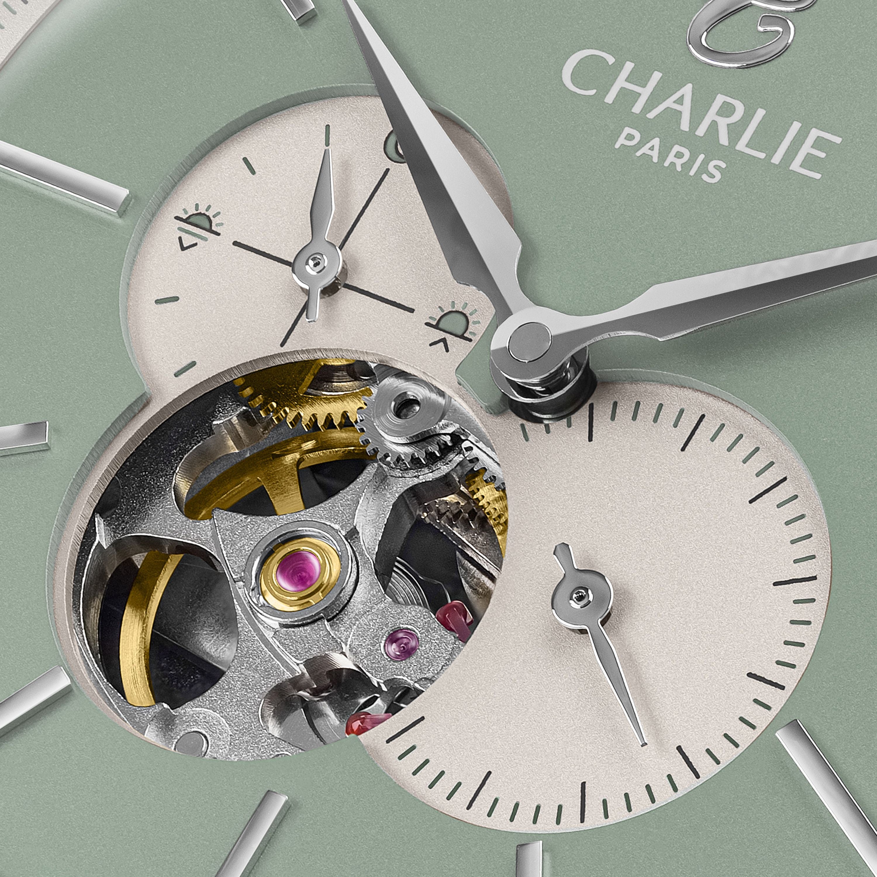 charlie-paris-initial-c-ur-ouvert-montre-automatique-40mm-spring-green image 5