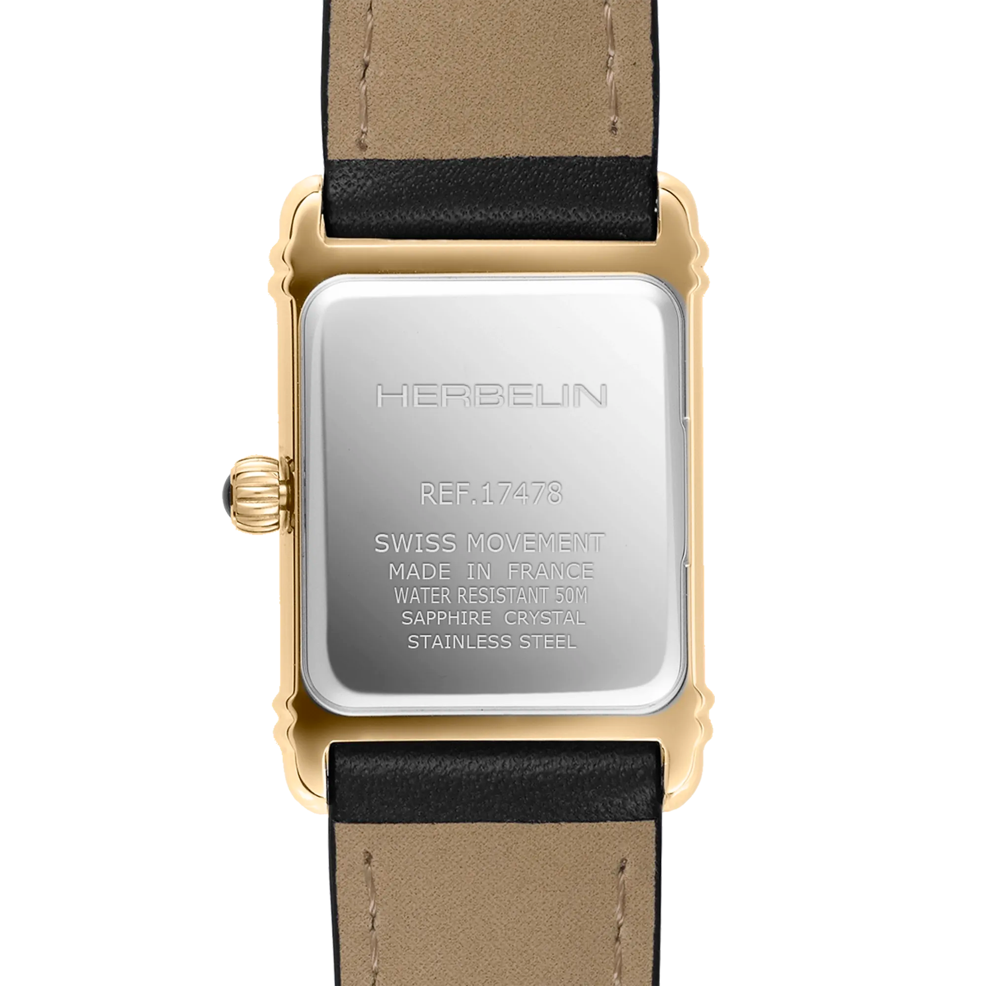 herbelin-art-d-co-quartz-acier-dor-cuir-noir-montre-femme image 3
