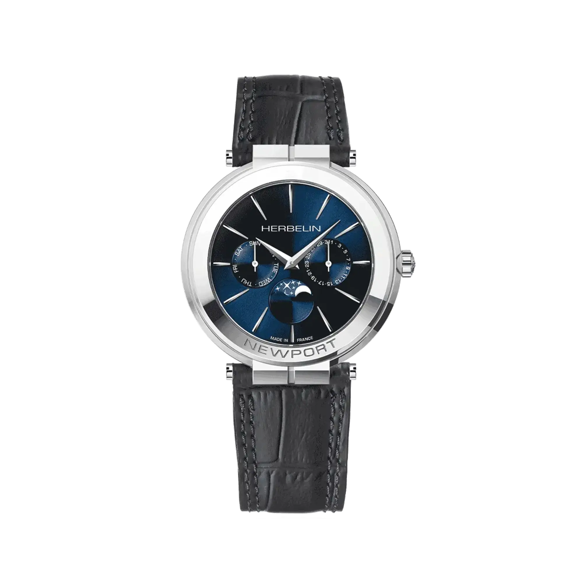 herbelin-newport-slim-phase-de-lune-montre-homme-41-5-mm-acier-cuir-quartz image 1