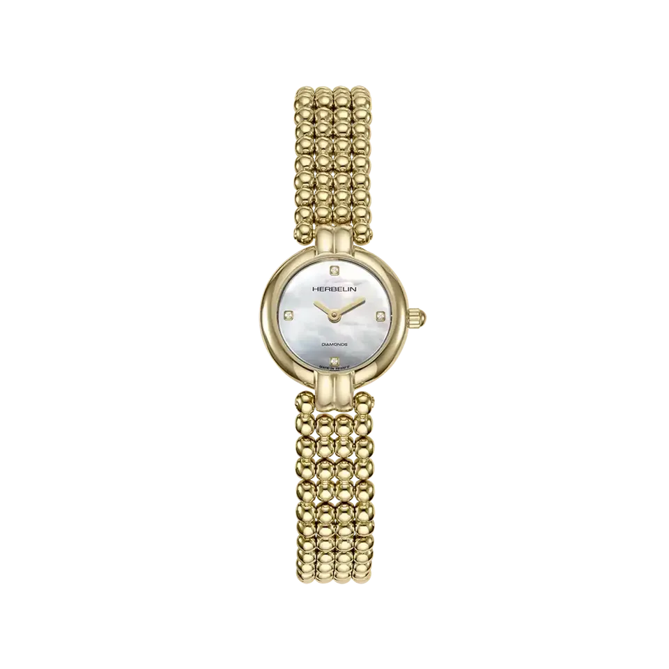 herbelin-perles-quartz-pvd-or-jaune-diamants-21-mm-montre-femme image 1