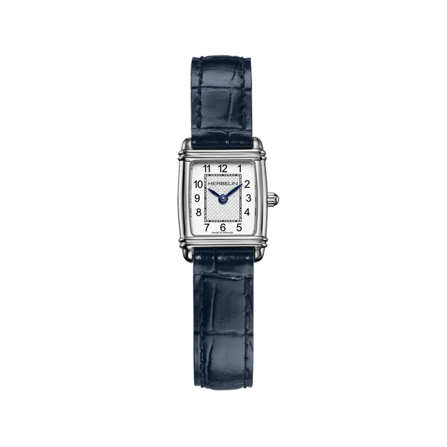 herbelin-art-d-co-quartz-montre-femme-tonneau-acier-bracelet-cuir image 1