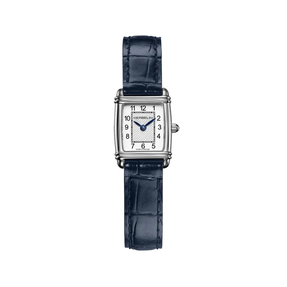 herbelin-art-d-co-quartz-montre-femme-tonneau-acier-bracelet-cuir image 1