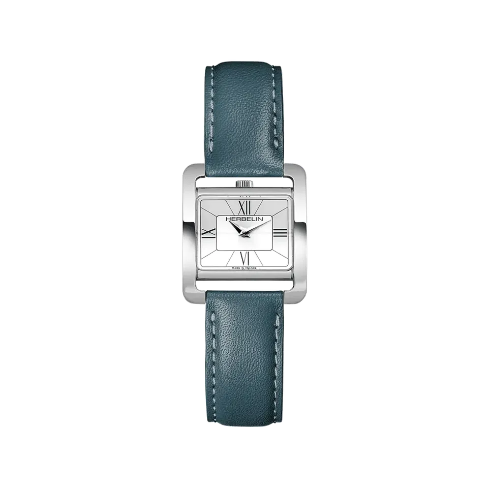 herbelin-ve-avenue-quartz-femme-nacre-blanche-cuir-bleu-vert image 1