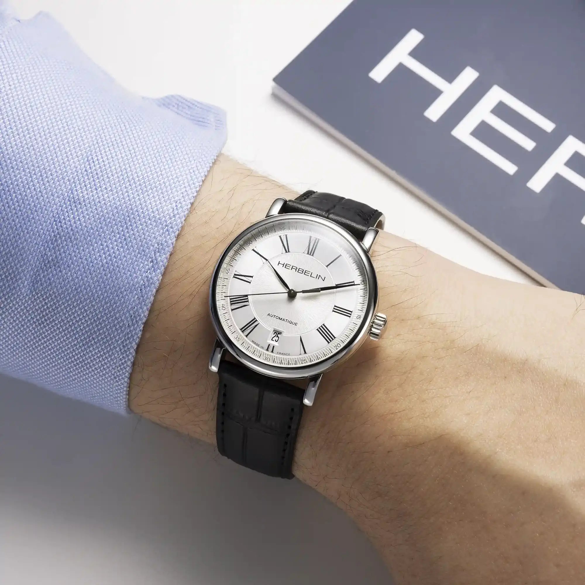 herbelin-inspiration-automatique-homme-38-mm-acier-cuir-noir-montre image 2