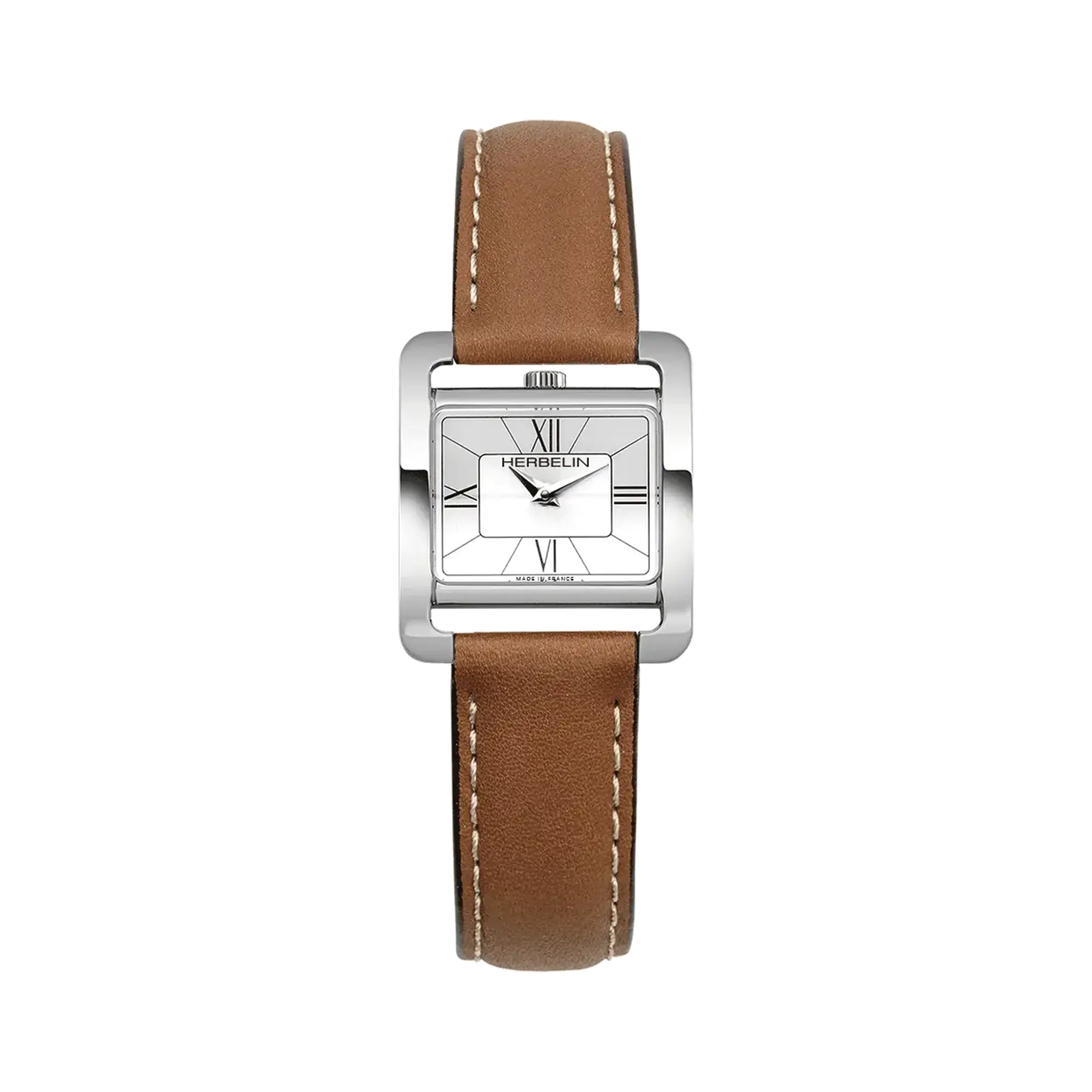 herbelin-ve-avenue-quartz-acier-cuir-camel-femme-couronne-midi image 1
