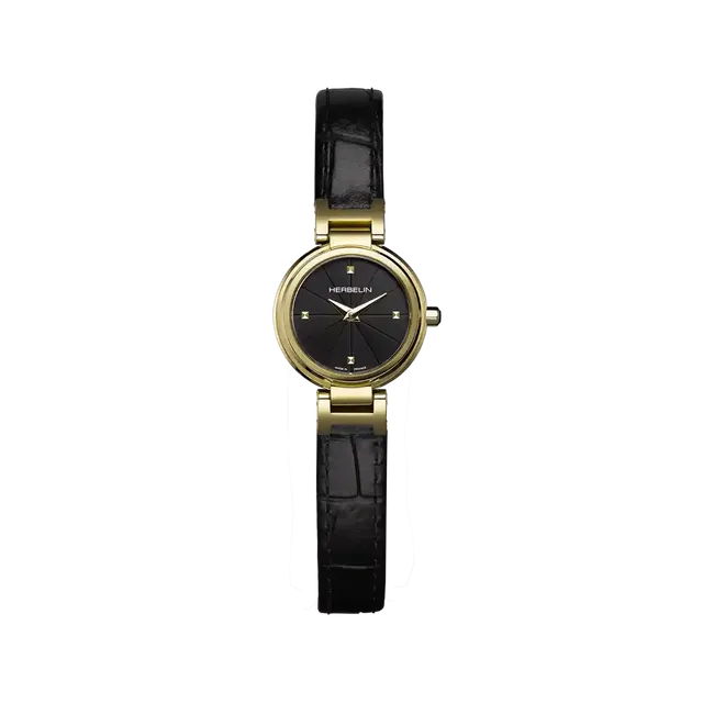 herbelin-lady-h-quartz-montre-femme-pvd-or-jaune-22-mm-cuir-noir image 1