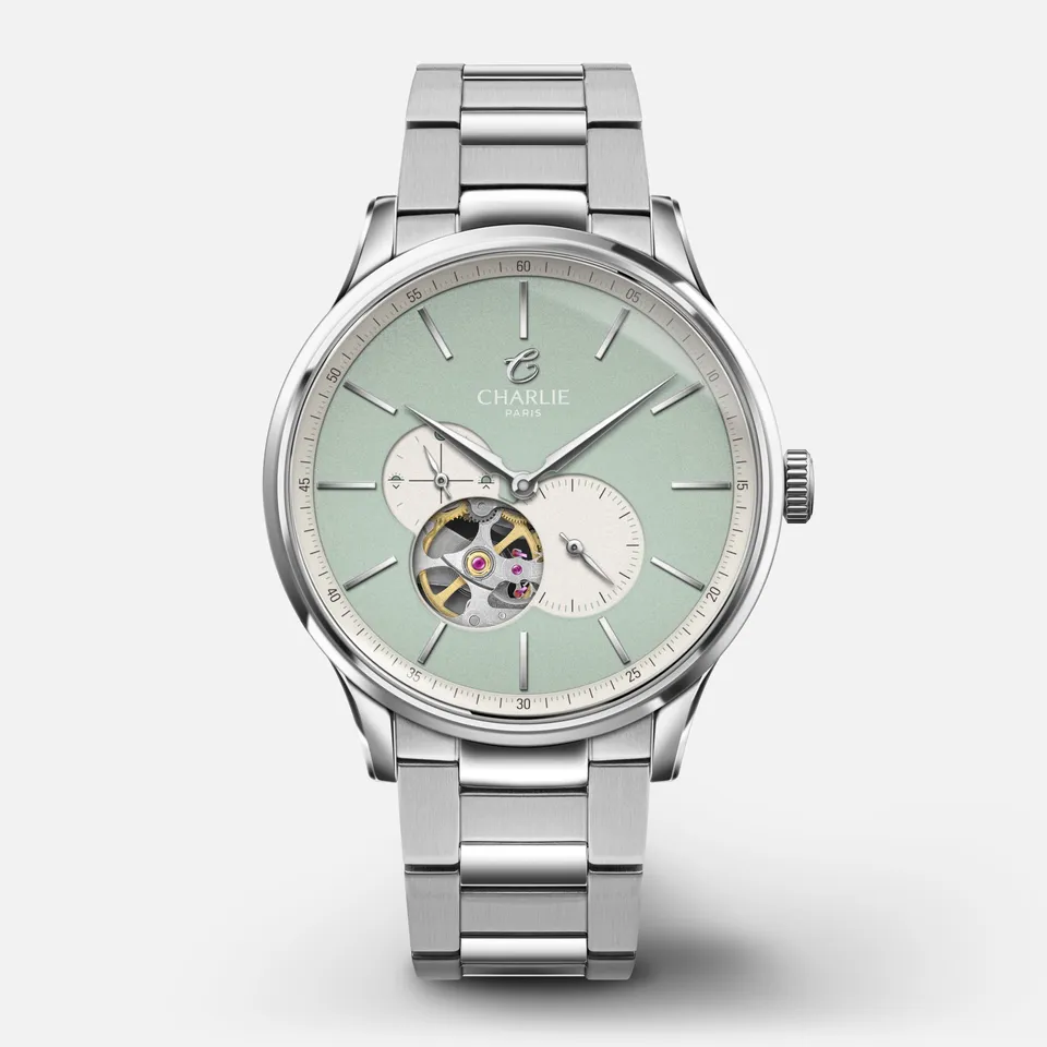 charlie-paris-initial-c-ur-ouvert-montre-automatique-40mm-spring-green image 1