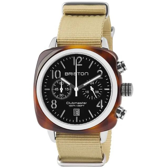 briston-clubmaster-classic-chrono-40-mm-noir-acier-ac-tate-kaki image 1