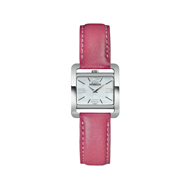 herbelin-ve-avenue-quartz-nacre-blanche-et-cuir-rose-montre-femme image 1