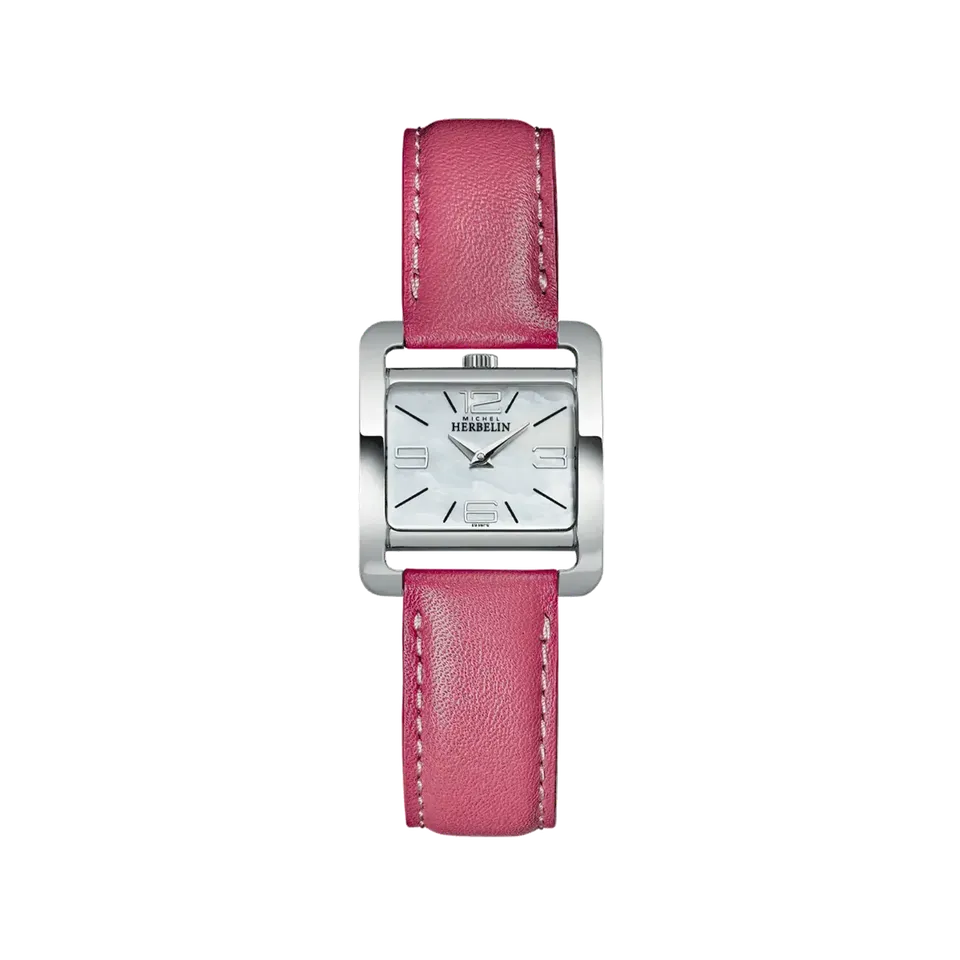 herbelin-ve-avenue-quartz-nacre-blanche-et-cuir-rose-montre-femme image 1