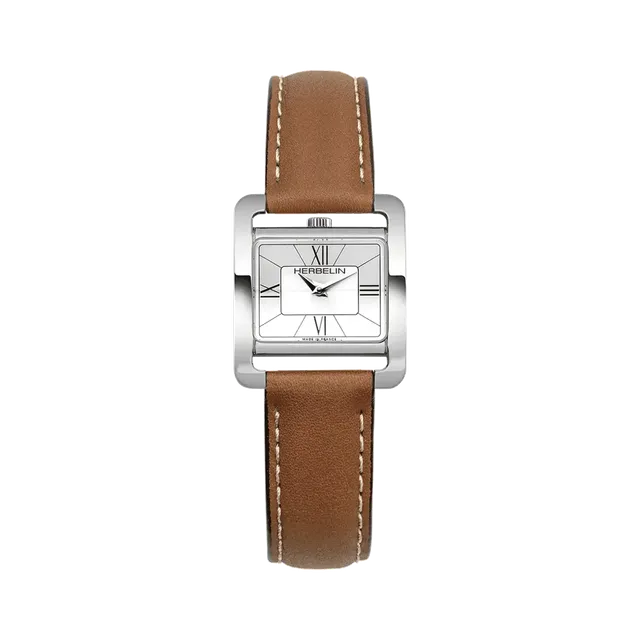 herbelin-ve-avenue-quartz-acier-cuir-camel-femme-couronne-midi image 1
