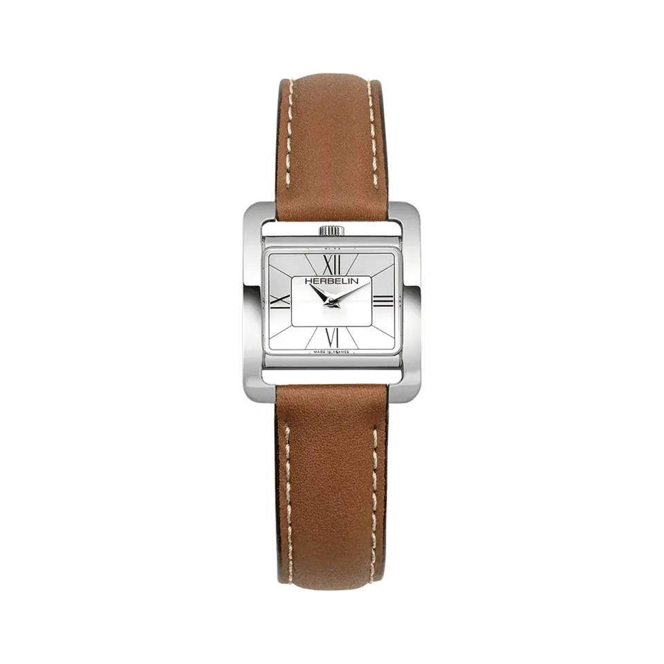 herbelin-ve-avenue-quartz-acier-cuir-camel-femme-couronne-midi image 1