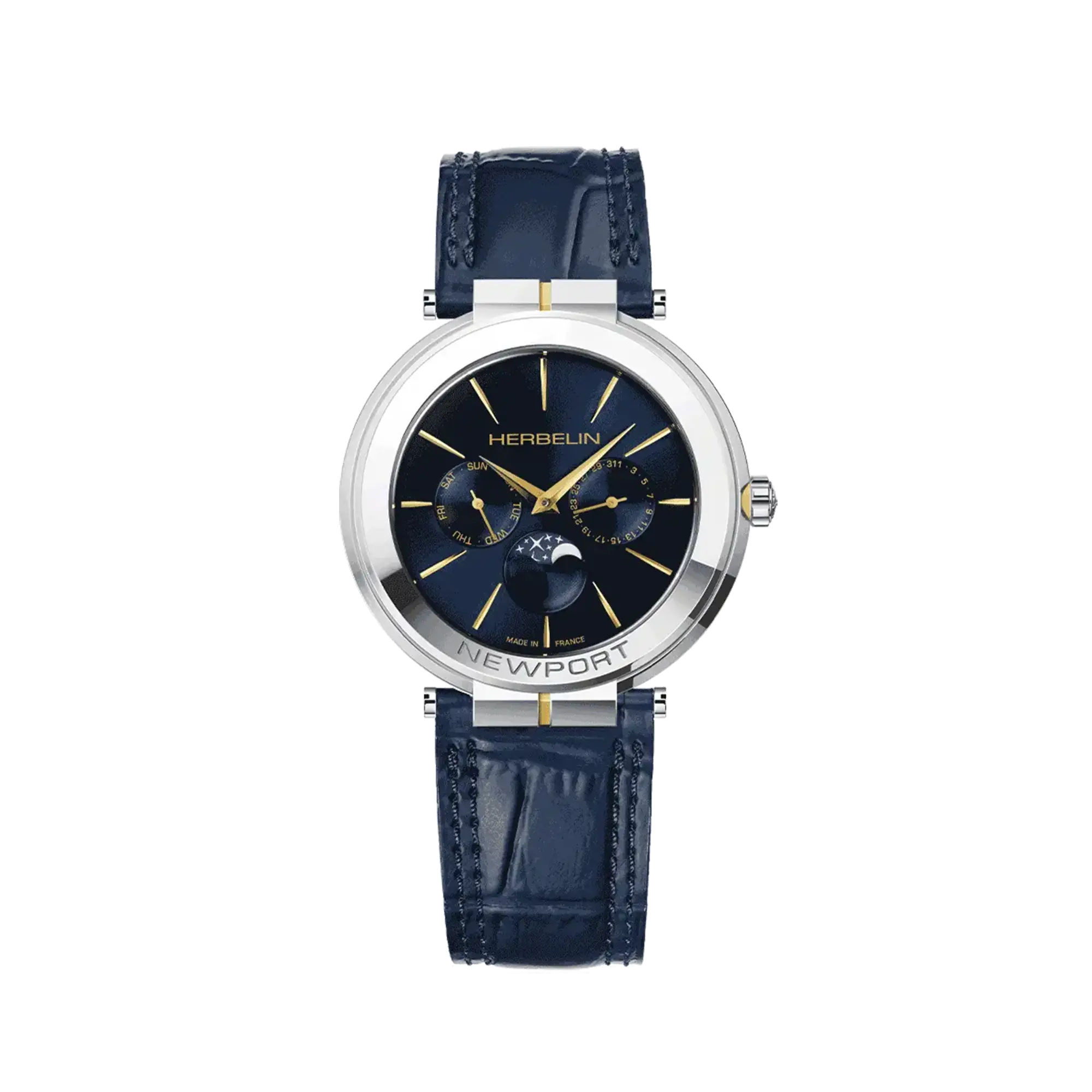herbelin-newport-slim-phase-de-lune-montre-homme-bicolore-cuir-bleu image 1