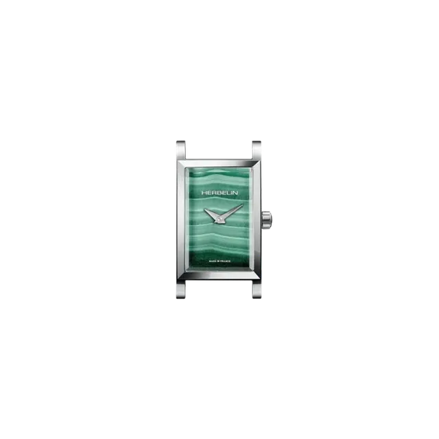 herbelin-antar-s-rectangle-malachite-verte-bo-tier-acier-facette-quartz image 1