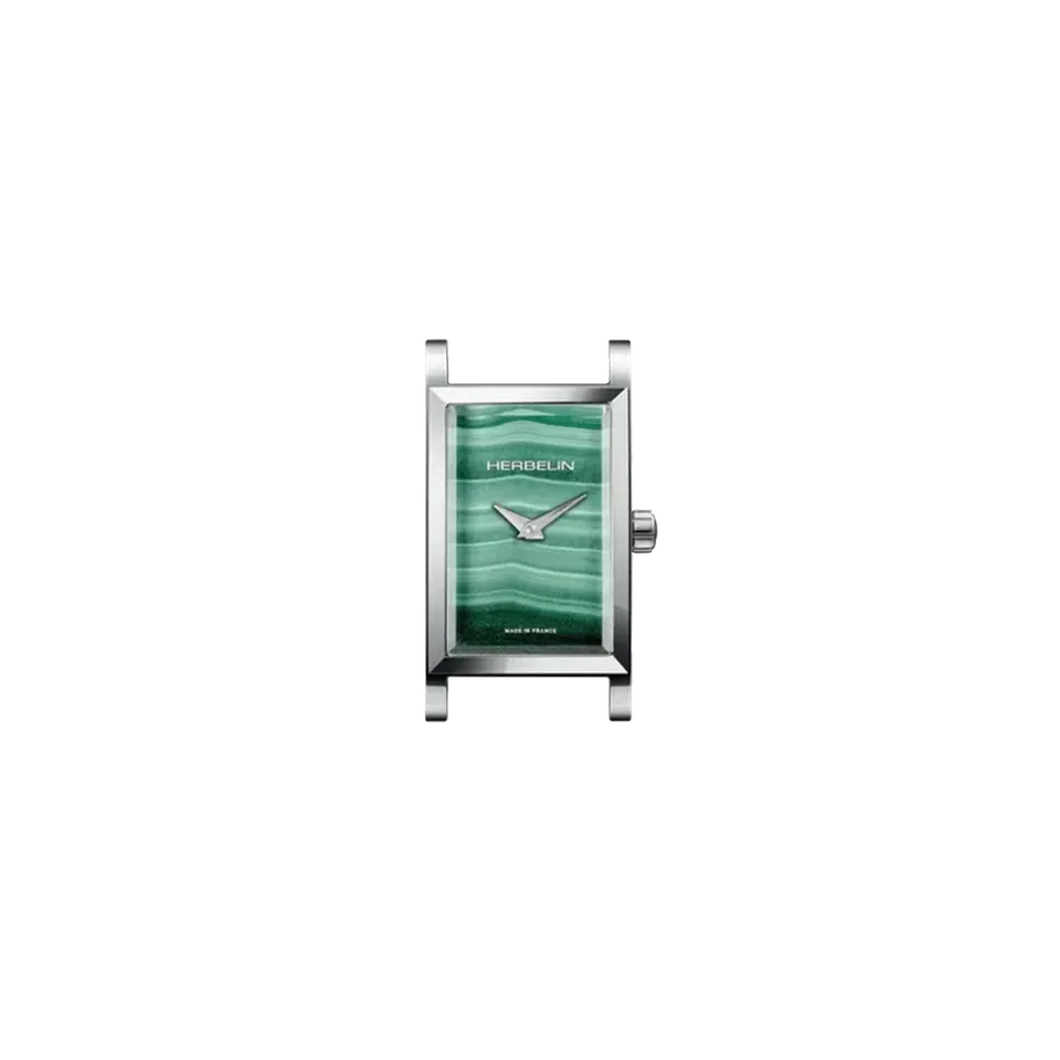 herbelin-antar-s-rectangle-malachite-verte-bo-tier-acier-facette-quartz image 1