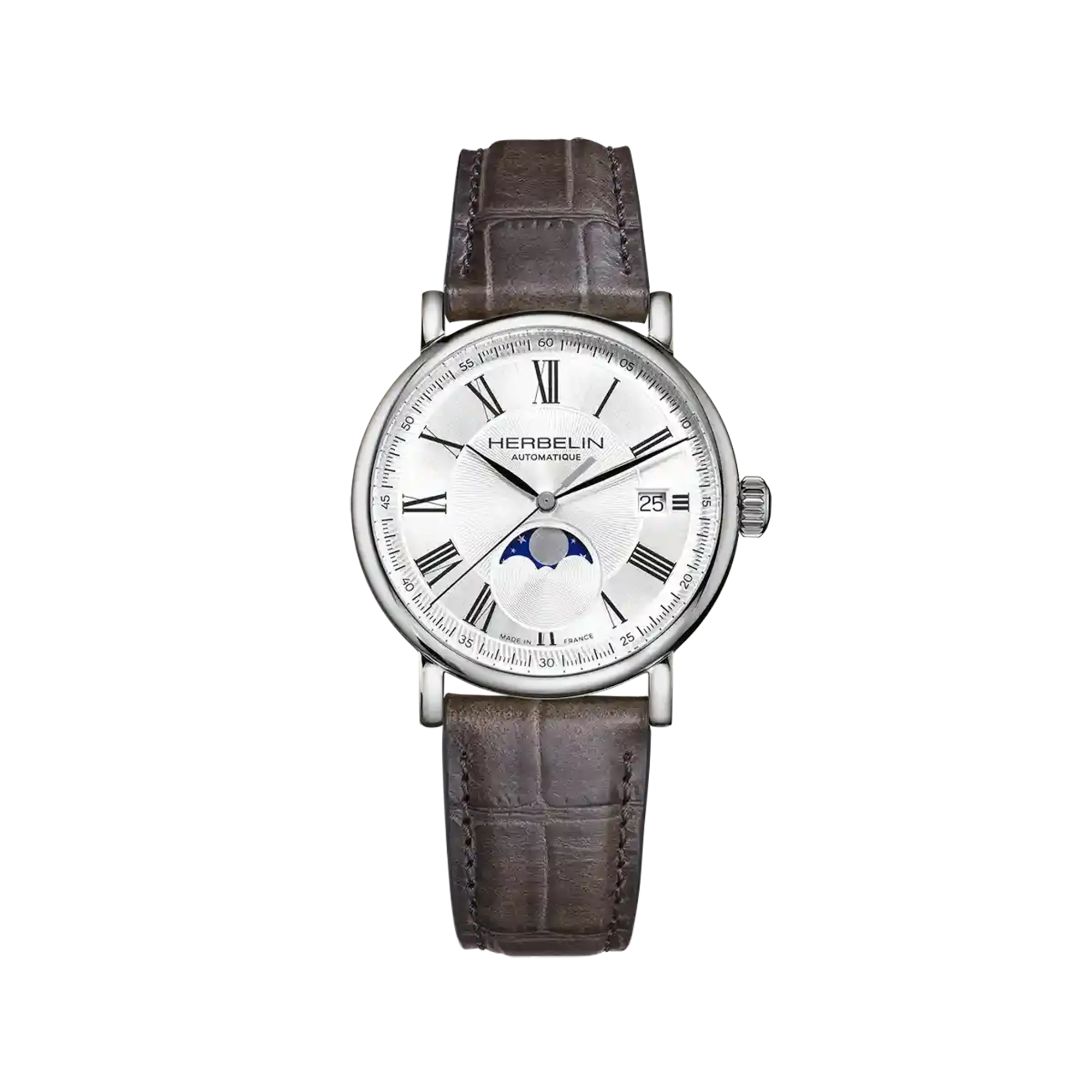 herbelin-inspiration-automatique-phase-de-lune-acier-cuir-gris-38mm image 1