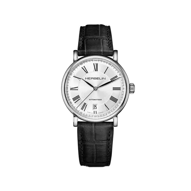 herbelin-inspiration-automatique-homme-38-mm-acier-cuir-noir-montre image 1