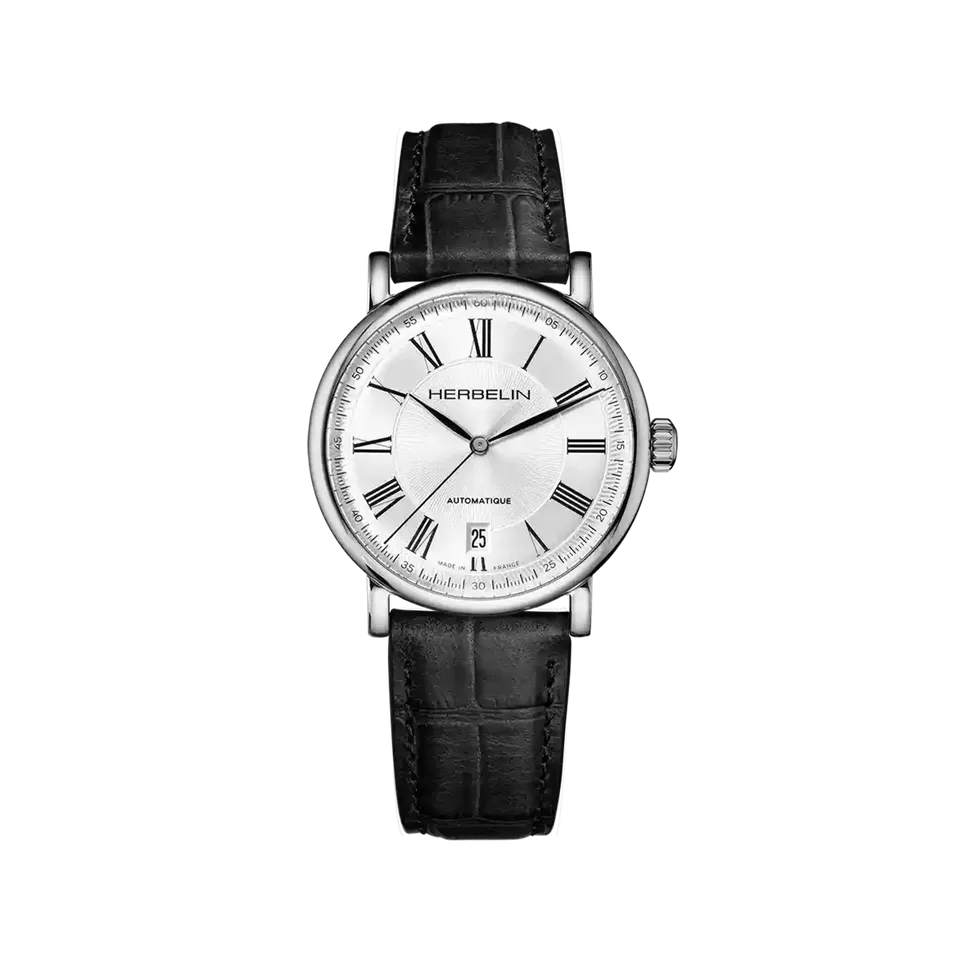 herbelin-inspiration-automatique-homme-38-mm-acier-cuir-noir-montre image 1