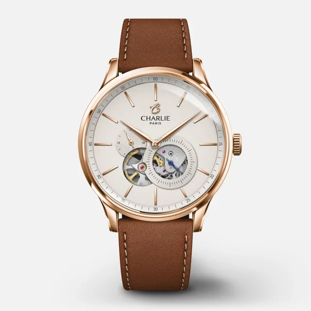 charlie-paris-initial-montre-automatique-c-ur-ouvert-dor-rose-40mm-cadran-dor image 1