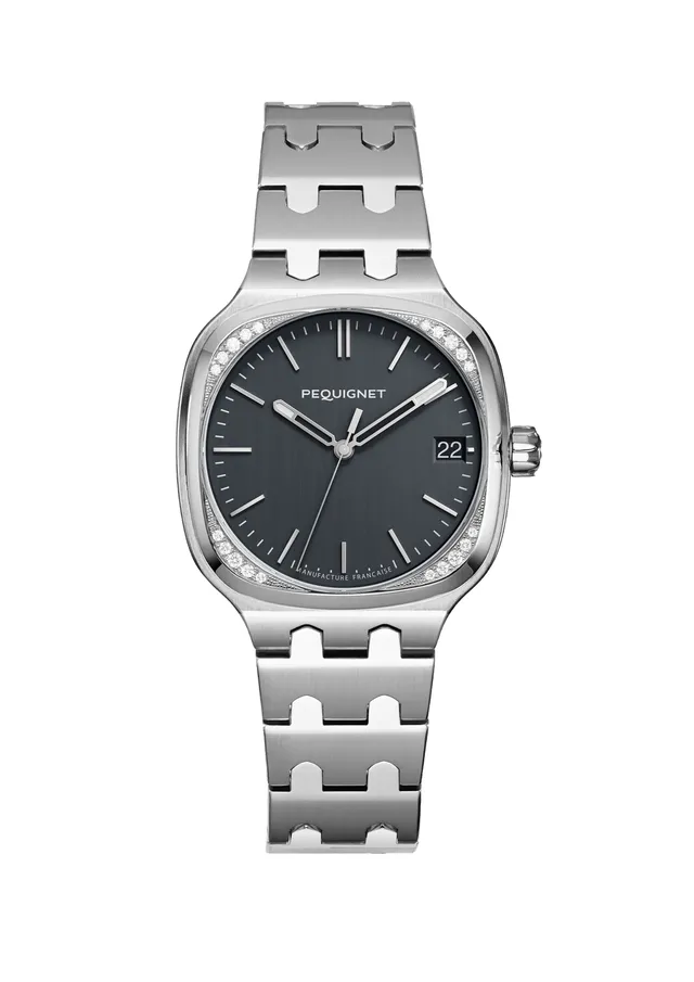 pequignet-concorde-montre-femme-cadran-gris-anthracite-lunette-20-diamants image 1