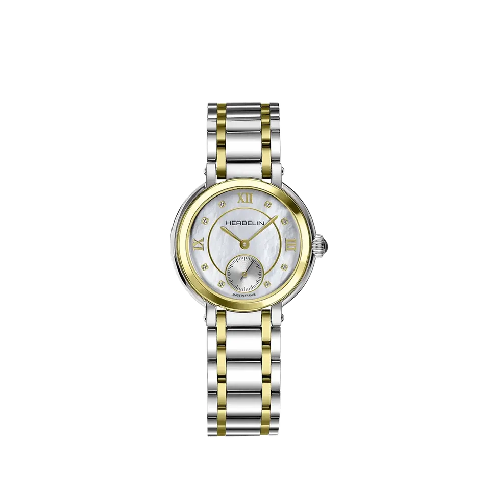 herbelin-galet-petite-seconde-montre-femme-bicolore-nacre-zircon image 1