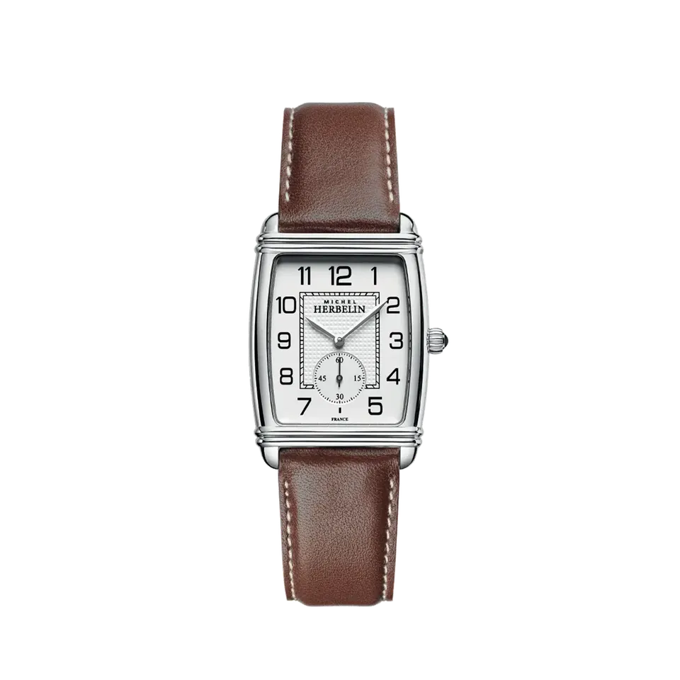 herbelin-art-d-co-petite-seconde-homme-acier-cuir-brun-quartz image 1