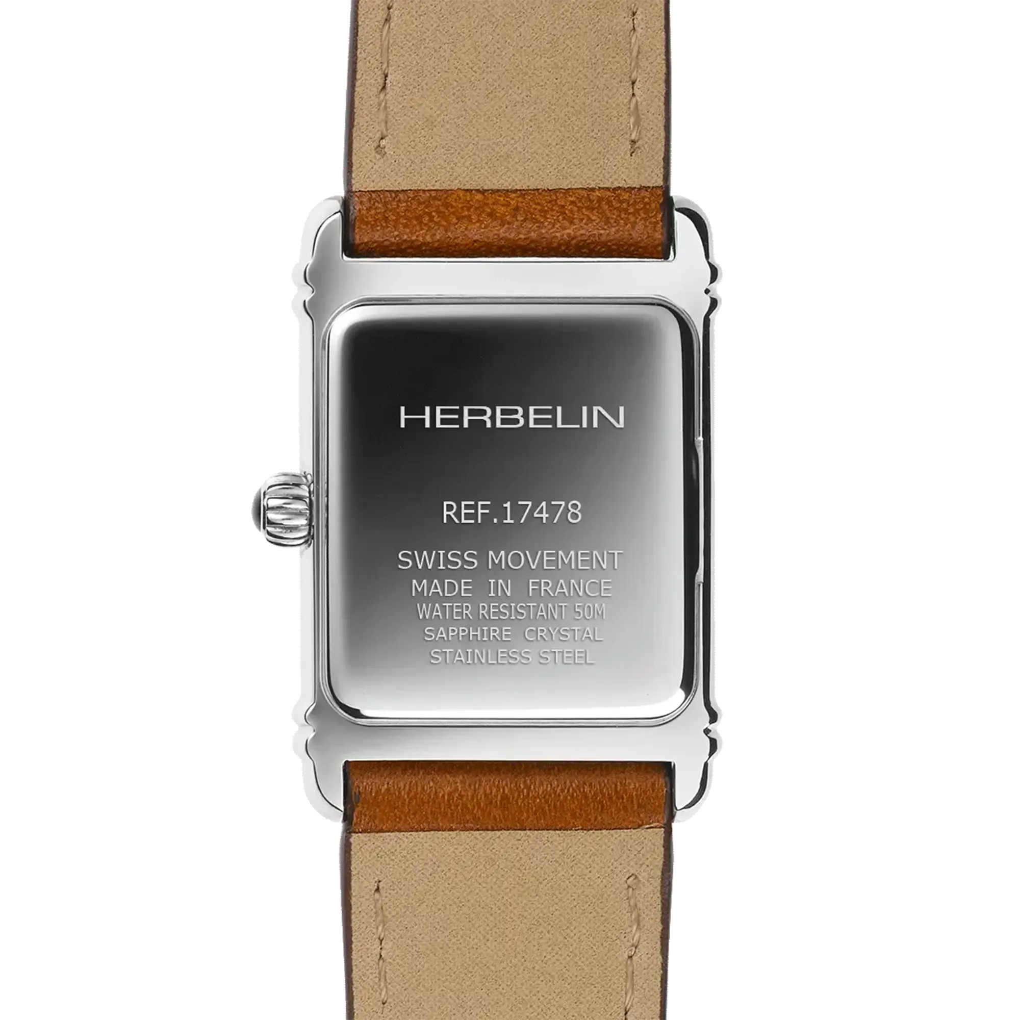 herbelin-art-d-co-femme-quartz-acier-cuir-camel-cadran-argent image 4
