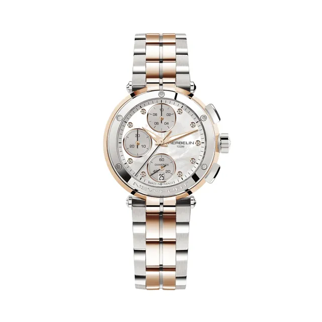 herbelin-newport-chronographe-lady-pvd-or-rose-diamants-montre-femme image 1