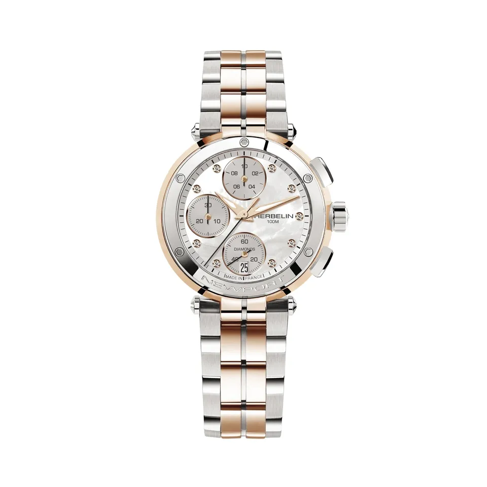 herbelin-newport-chronographe-lady-pvd-or-rose-diamants-montre-femme image 1