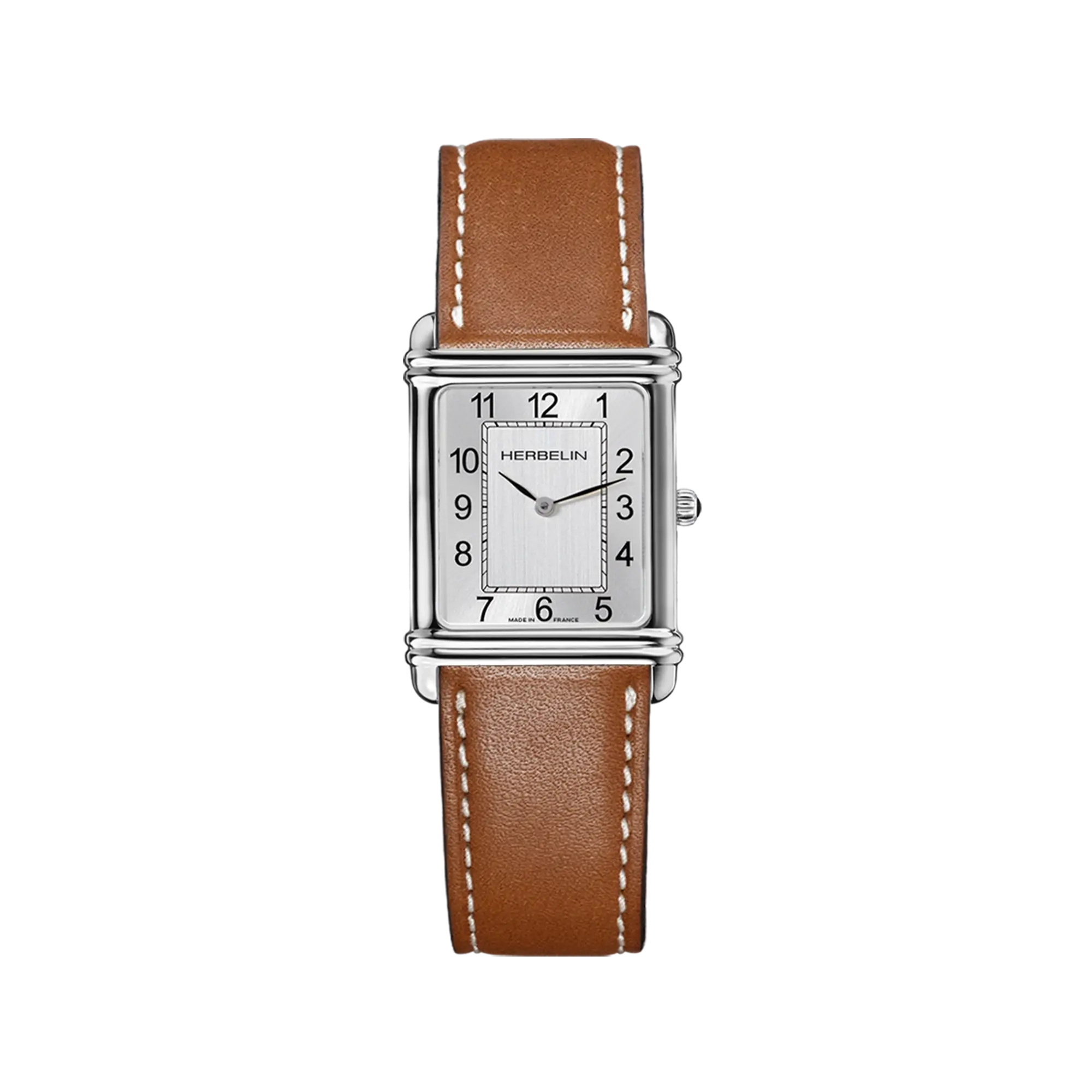 herbelin-art-d-co-quartz-montre-homme-acier-cuir-brun image 1