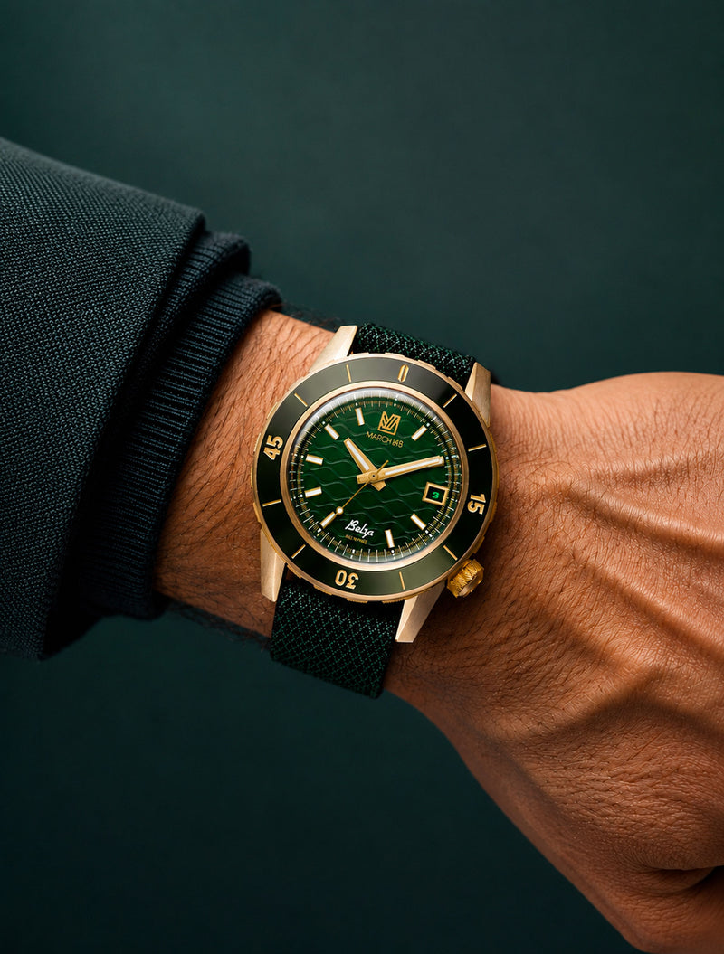march-la-b-belza-automatique-twin-green-montre-bronze-30-atm-cadran-vert image 8