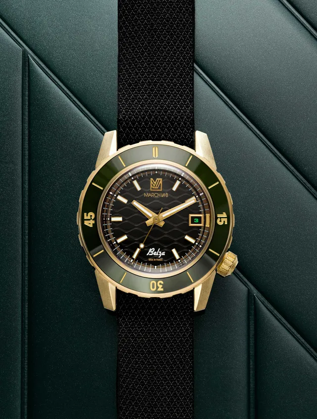 march-la-b-belza-automatique-twin-black-montre-bronze-30-atm-cadran-vert image 1
