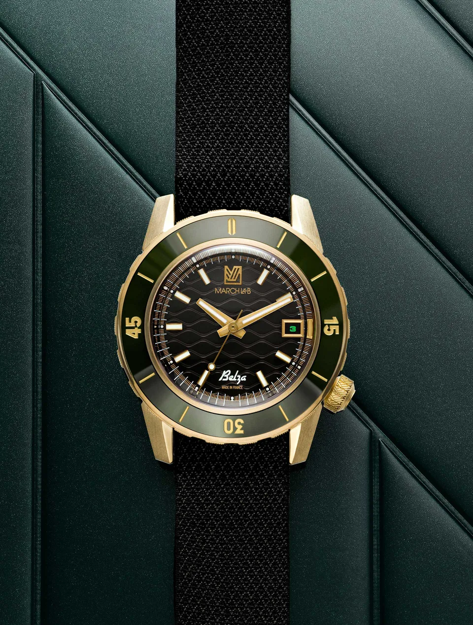 march-la-b-belza-automatique-twin-black-montre-bronze-30-atm-cadran-vert image 1