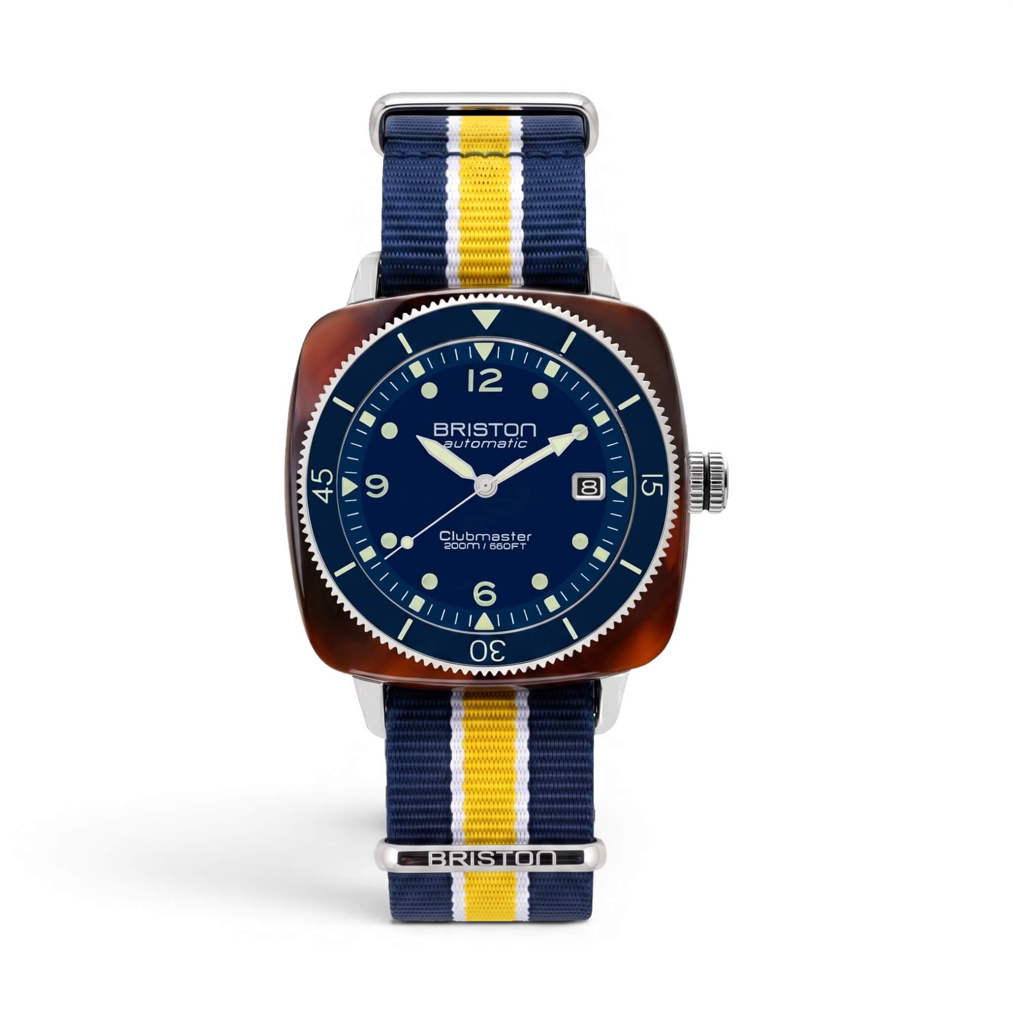 briston-clubmaster-classic-bracelet-type-nato-20-mm-bleu-blanc-jaune image 3