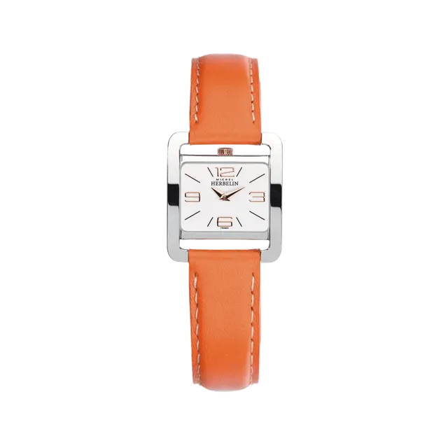 herbelin-ve-avenue-quartz-montre-femme-acier-orange-cuir image 1