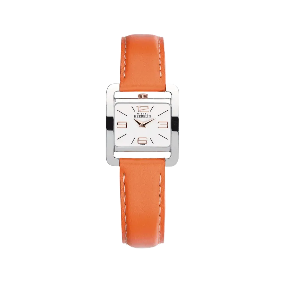 herbelin-ve-avenue-quartz-montre-femme-acier-orange-cuir image 1