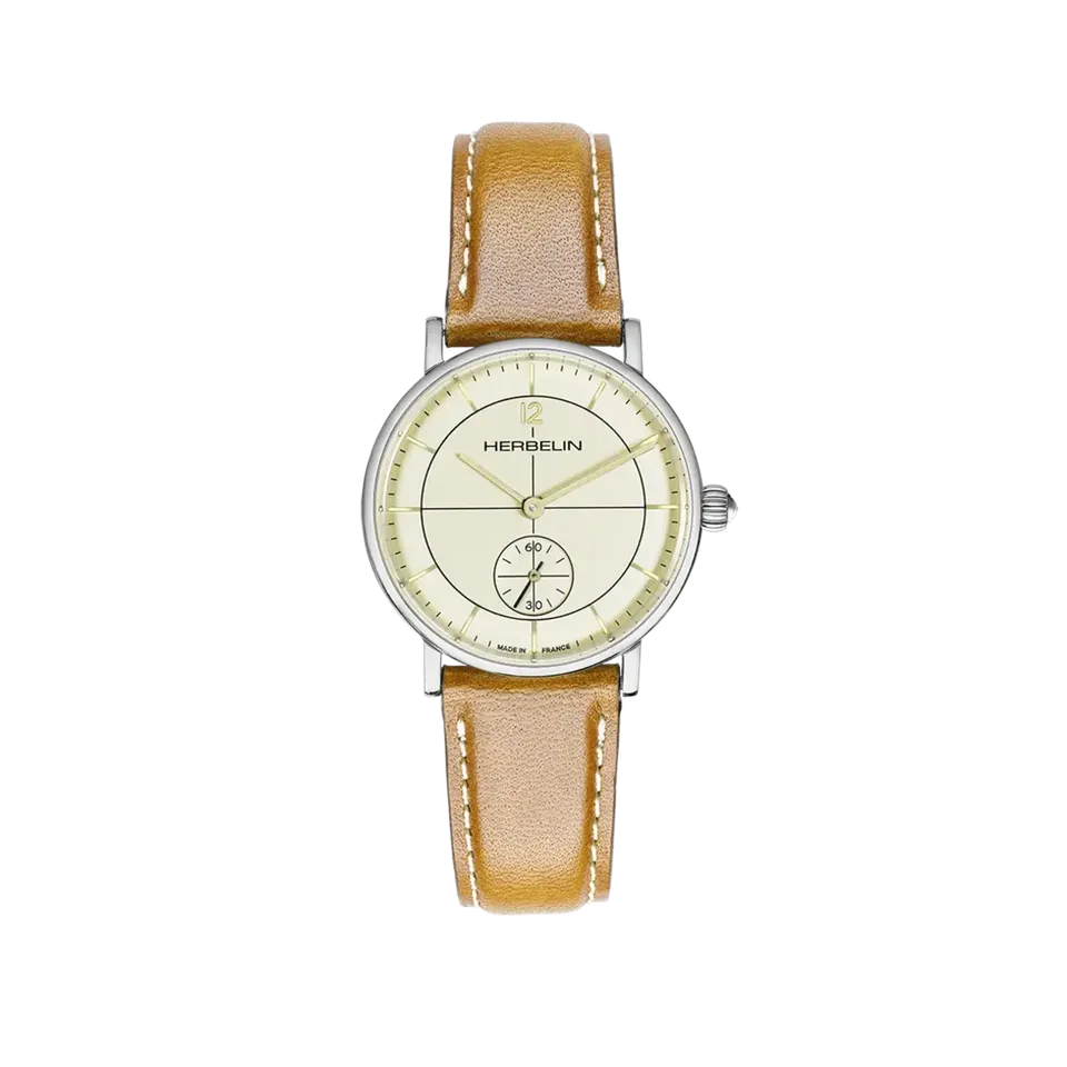 herbelin-inspiration-petite-seconde-montre-femme-acier-32-mm-cuir-camel image 1