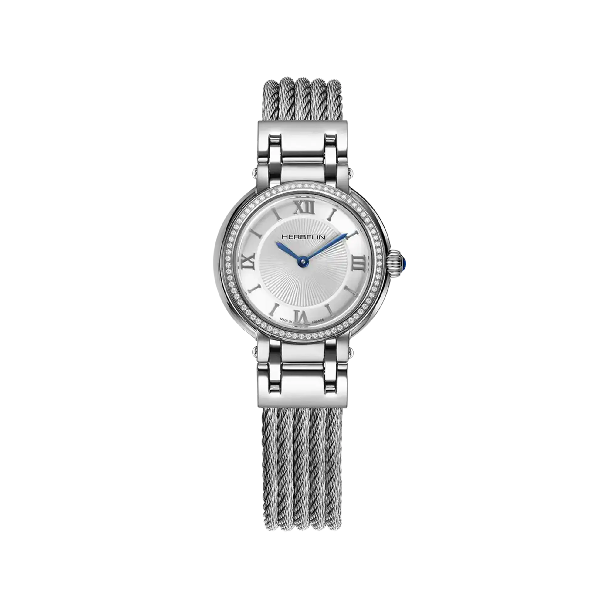 herbelin-galet-quartz-montre-femme-blanc-argent-diamants-acier image 1