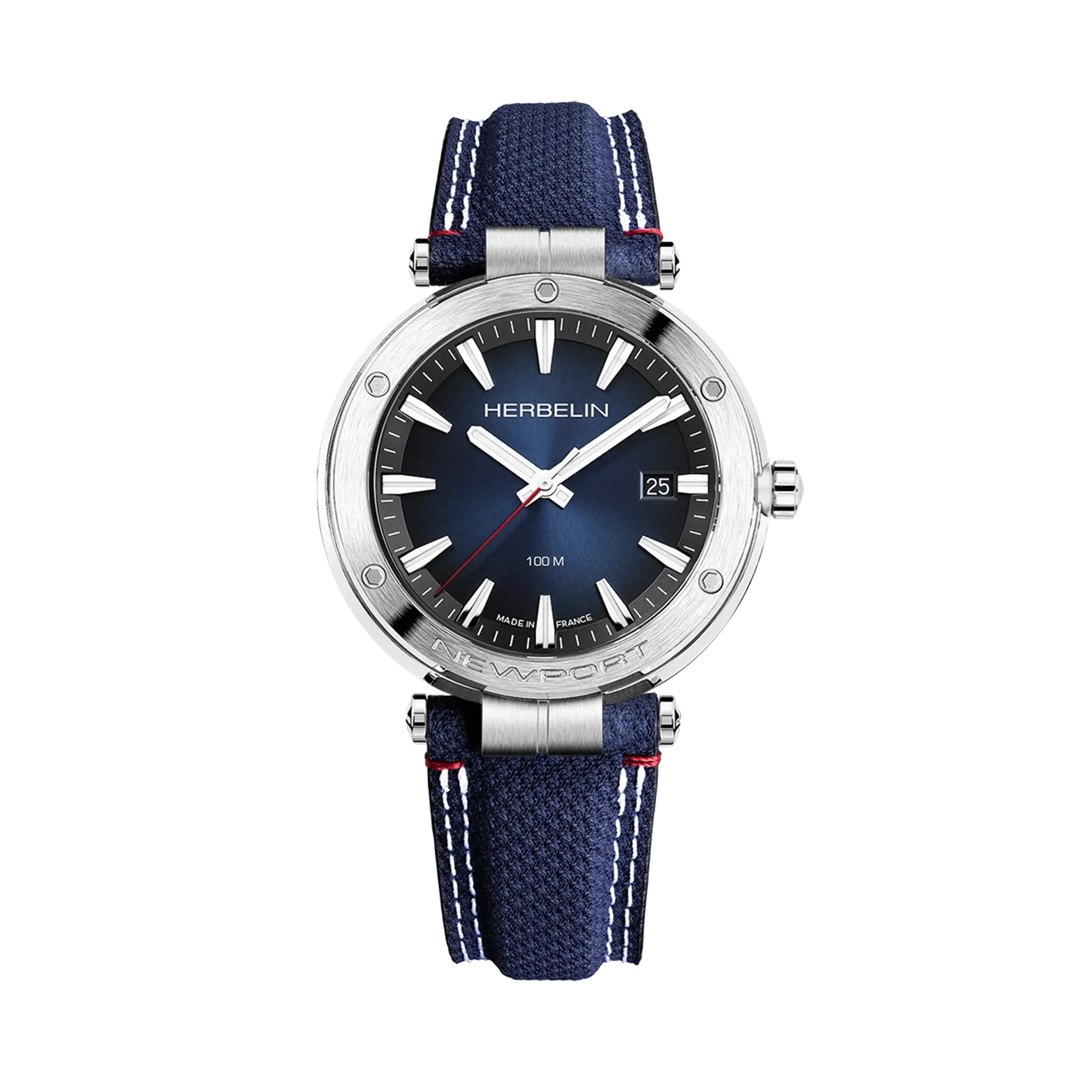 herbelin-newport-quartz-date-montre-homme-acier-cadran-bleu-textile image 1