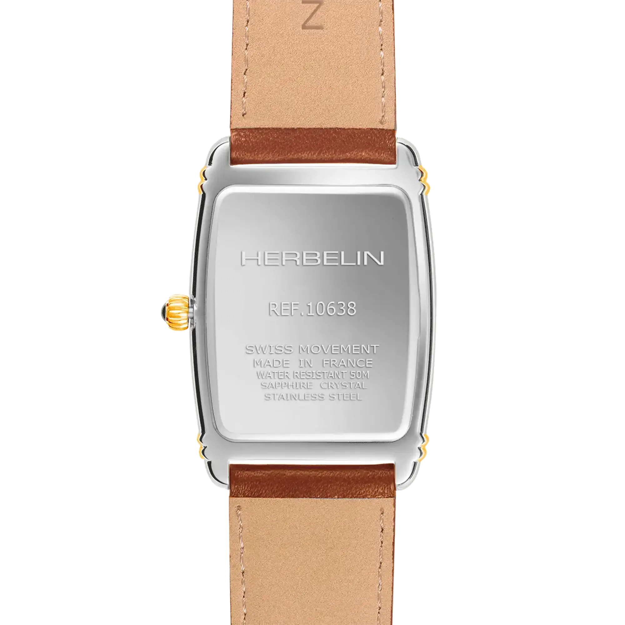herbelin-art-d-co-petite-seconde-homme-bicolore-cuir-camel-quartz image 4