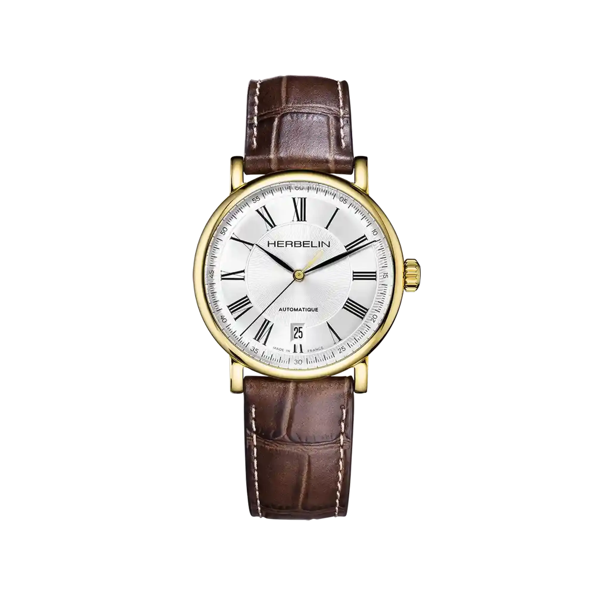 herbelin-inspiration-automatique-acier-bicolore-pvd-or-et-cuir-marron image 1