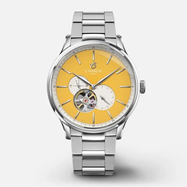 charlie-paris-initial-montre-automatique-c-ur-ouvert-yellow-sunshine-40mm-dition image 1