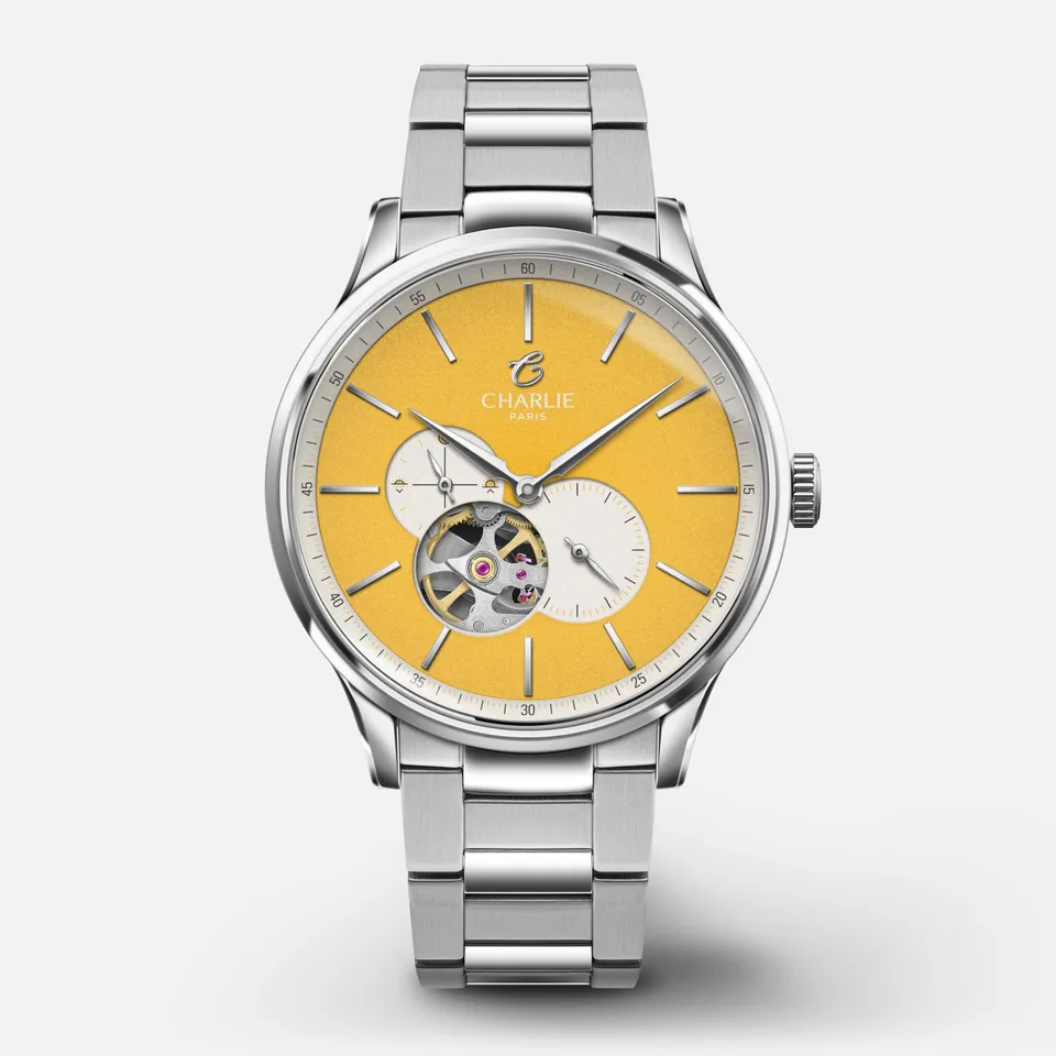charlie-paris-initial-montre-automatique-c-ur-ouvert-yellow-sunshine-40mm-dition image 1