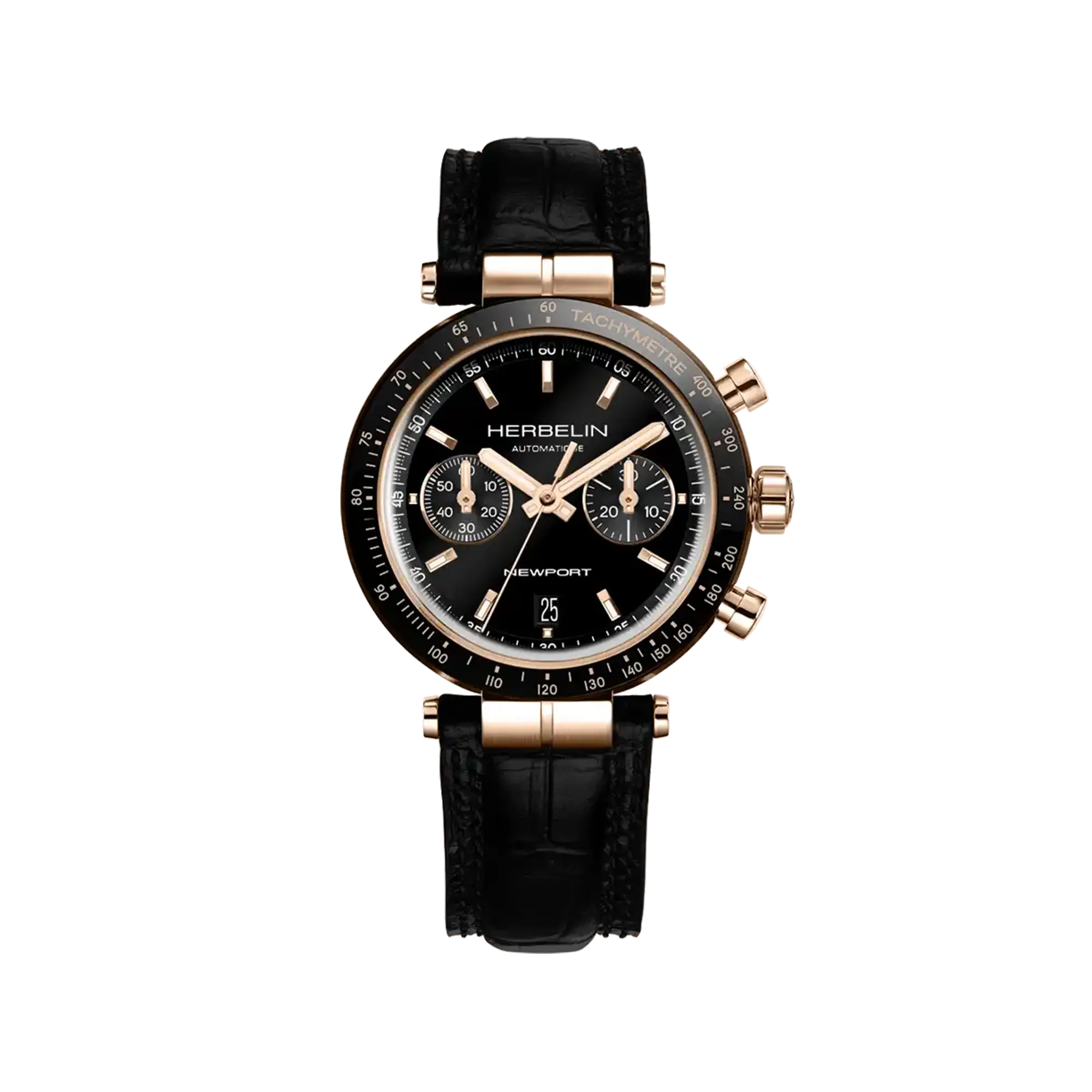 herbelin-newport-automatique-chrono-noir-pvd-or-rose-42-mm-montre-homme-dition-l image 1