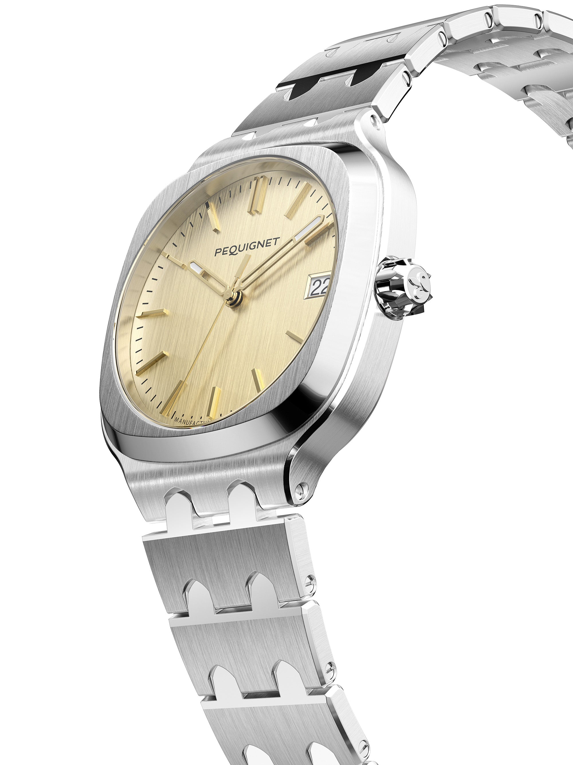 pequignet-concorde-montre-fran-aise-sport-chic-36-mm-cadran-dor-et-bracelet-mail image 3