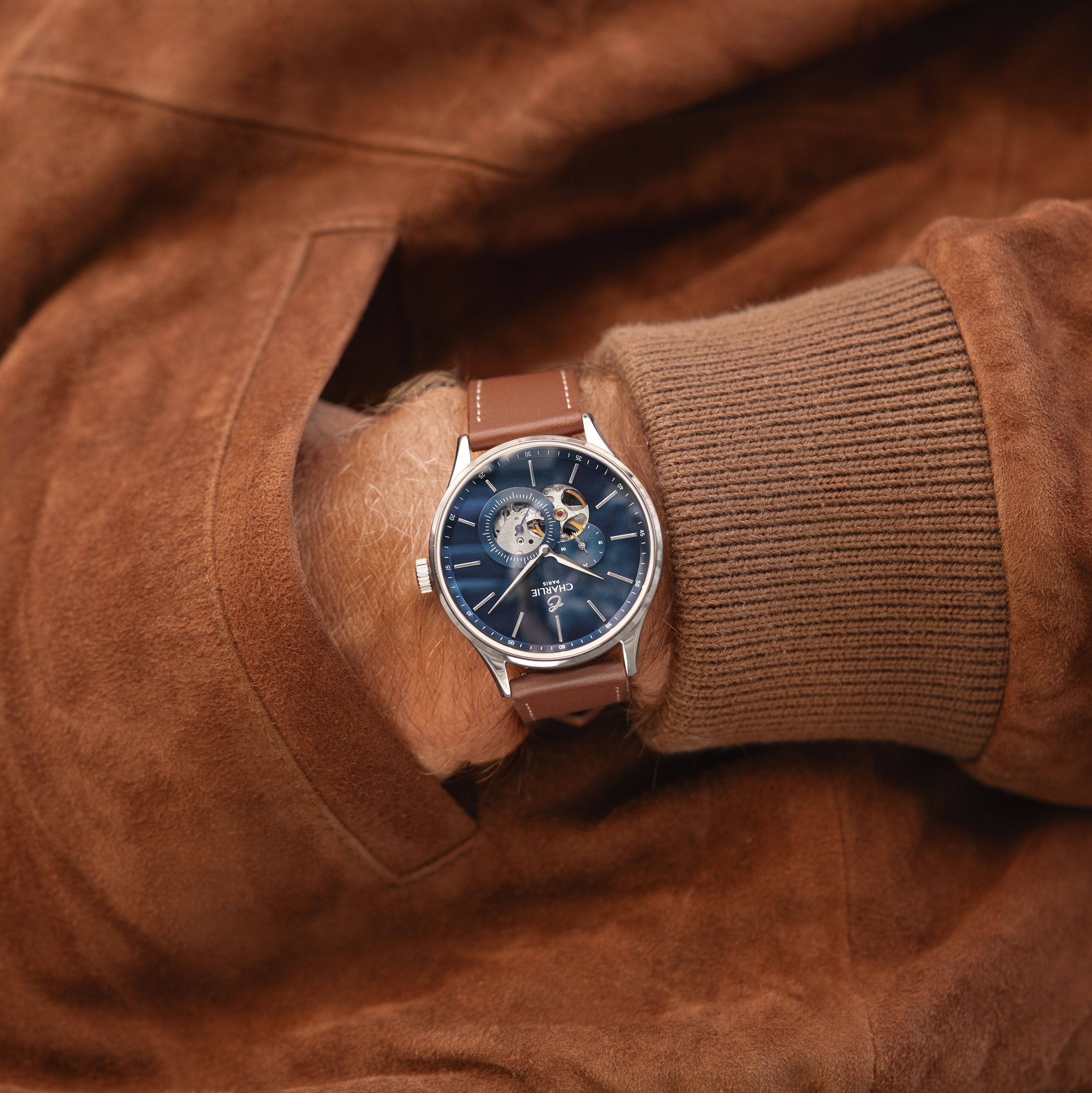 charlie-paris-initial-c-ur-ouvert-montre-automatique-homme-40mm-bleu-2 image 2